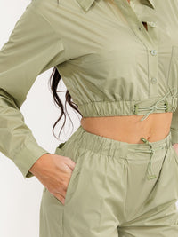 WOMEN'S LONG SLEEVE CROP TOP & ELASTIC WAIST PANTS SOLID 2PC. SET