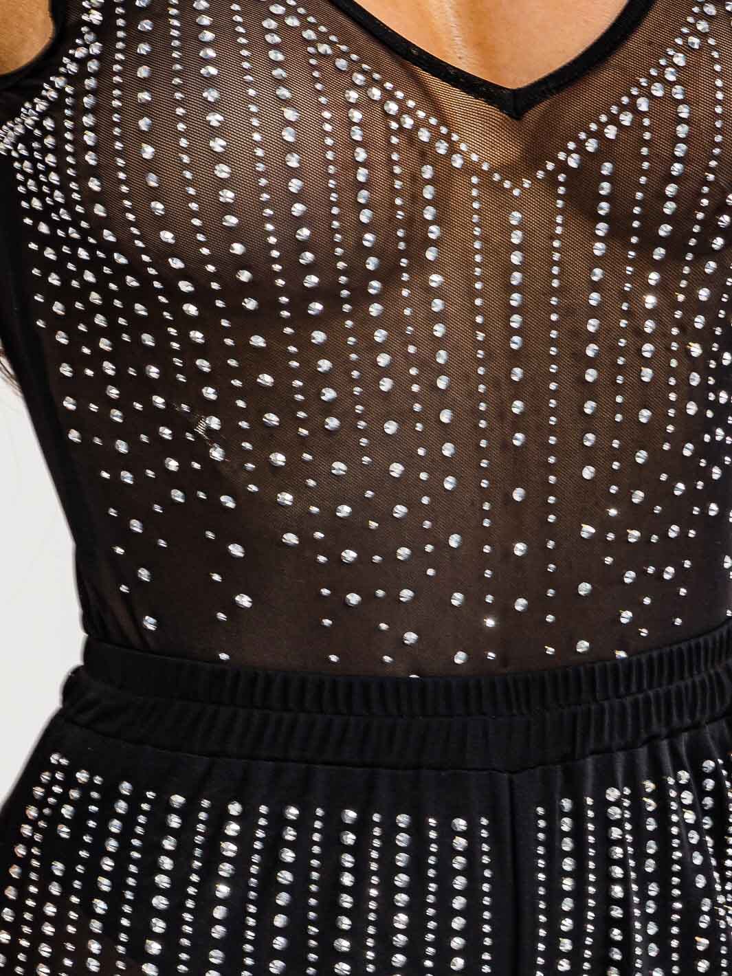 WOMEN'S SLEEVELESS BODYSUIT & ELASTIC WAIST PANTS MESH STUDS 2PC. SET