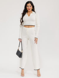 WOMEN'S LONG SLEEVE CROP TOP & ELASTIC WAIST PANTS RIBBED 2PC. SET