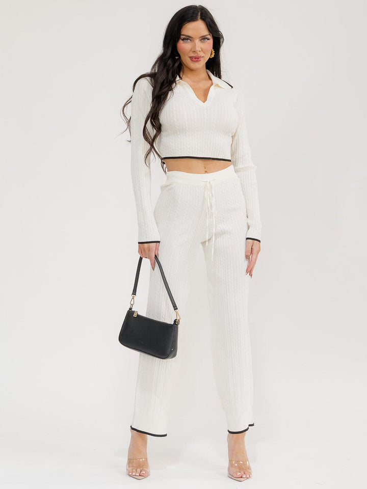 WOMEN'S LONG SLEEVE CROP TOP & ELASTIC WAIST PANTS RIBBED 2PC. SET