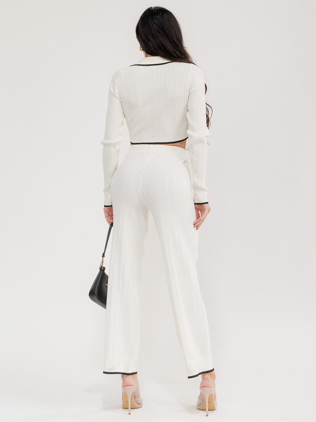WOMEN'S LONG SLEEVE CROP TOP & ELASTIC WAIST PANTS RIBBED 2PC. SET