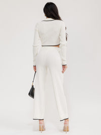 WOMEN'S LONG SLEEVE CROP TOP & ELASTIC WAIST PANTS RIBBED 2PC. SET
