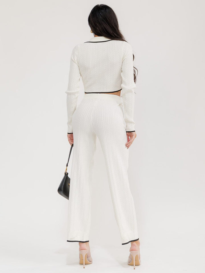 WOMEN'S LONG SLEEVE CROP TOP & ELASTIC WAIST PANTS RIBBED 2PC. SET