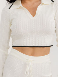 WOMEN'S LONG SLEEVE CROP TOP & ELASTIC WAIST PANTS RIBBED 2PC. SET