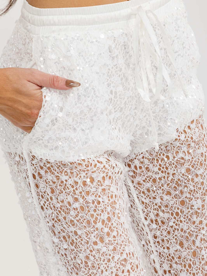 WOMEN'S SLEEVELESS CROP TOP & ELASTIC WAIST PANTS SEQUINS 2PC. SET