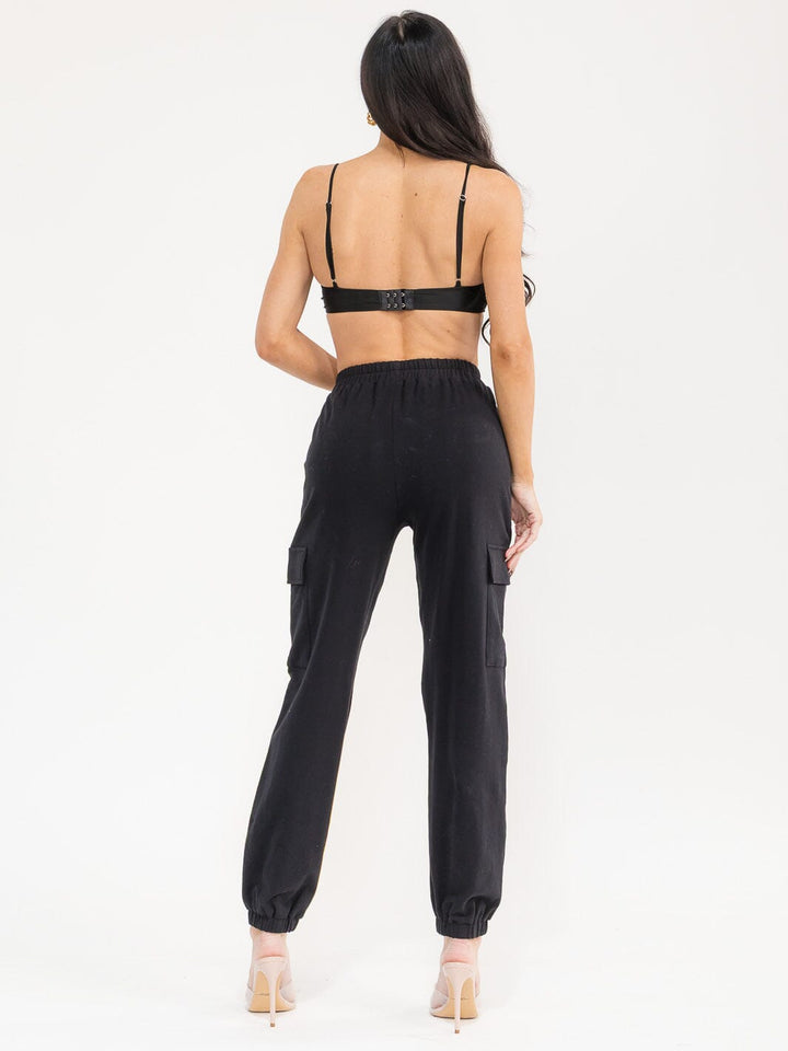 WOMEN'S SLEEVELESS CROP TOP & ELASTIC WAIST PANTS STUDS DETAILED 2PC. SET