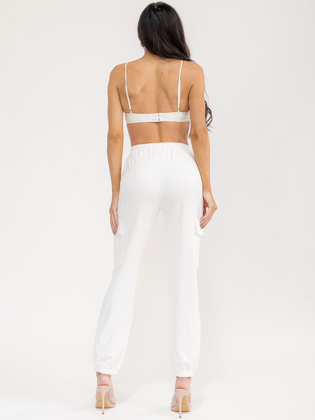 WOMEN'S SLEEVELESS CROP TOP & ELASTIC WAIST PANTS STUDS DETAILED 2PC. SET