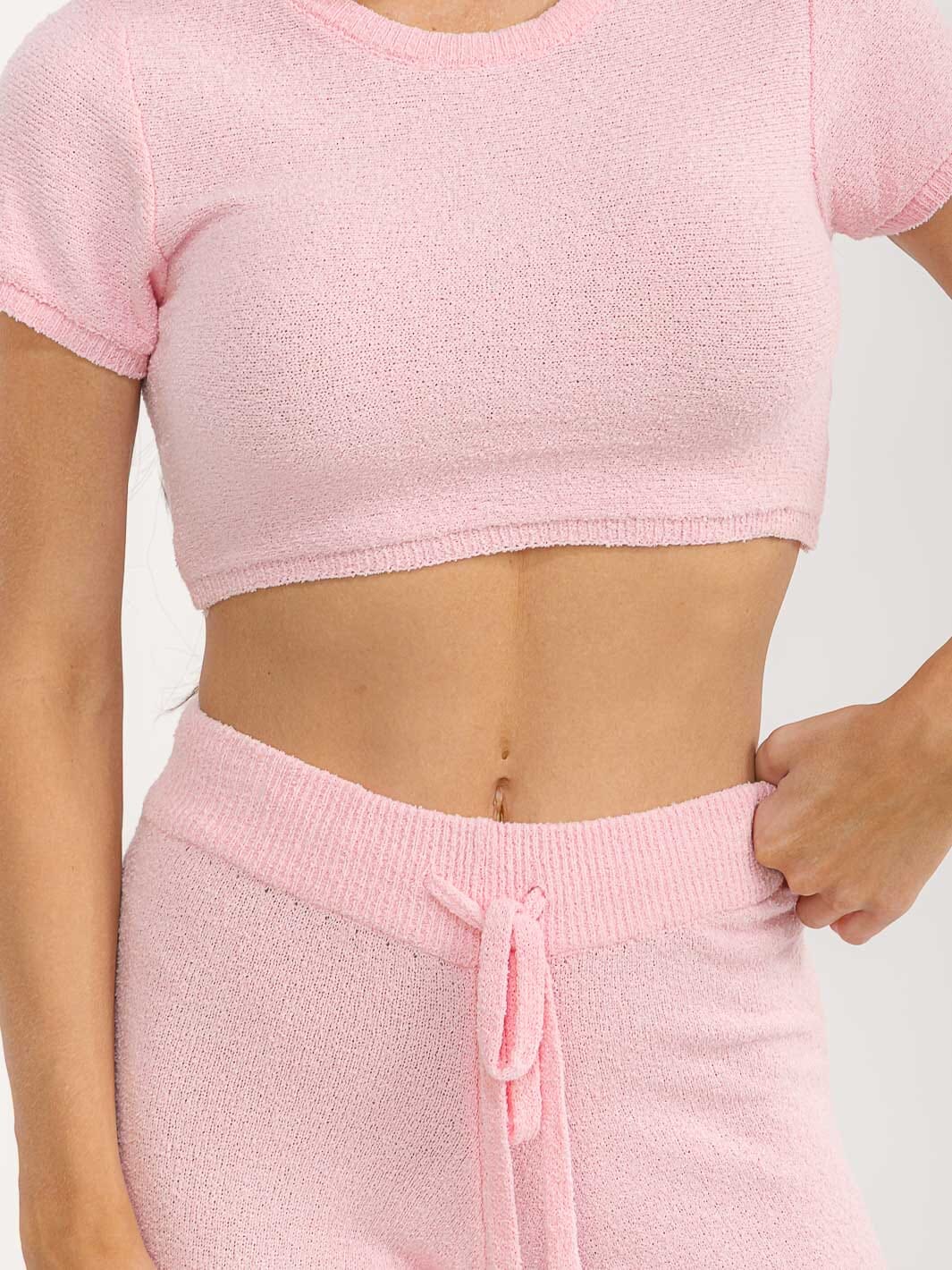 WOMEN'S SHORT SLEEVE CROP TOP & ELASTIC WAIST PANTS SOLID 2PC. SET