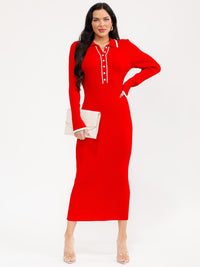 WOMEN'S LONG SLEEVE BUTTON UP RIBBED BODYCON MAXI DRESS