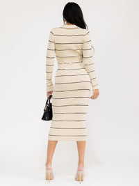 WOMEN'S LONG SLEEVE BUTTON UP RIBBED BODYCON CONTRAST MAXI DRESS