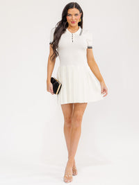 WOMEN'S SHORT SLEEVE BUTTON UP FIT & FLARE MINI DRESS
