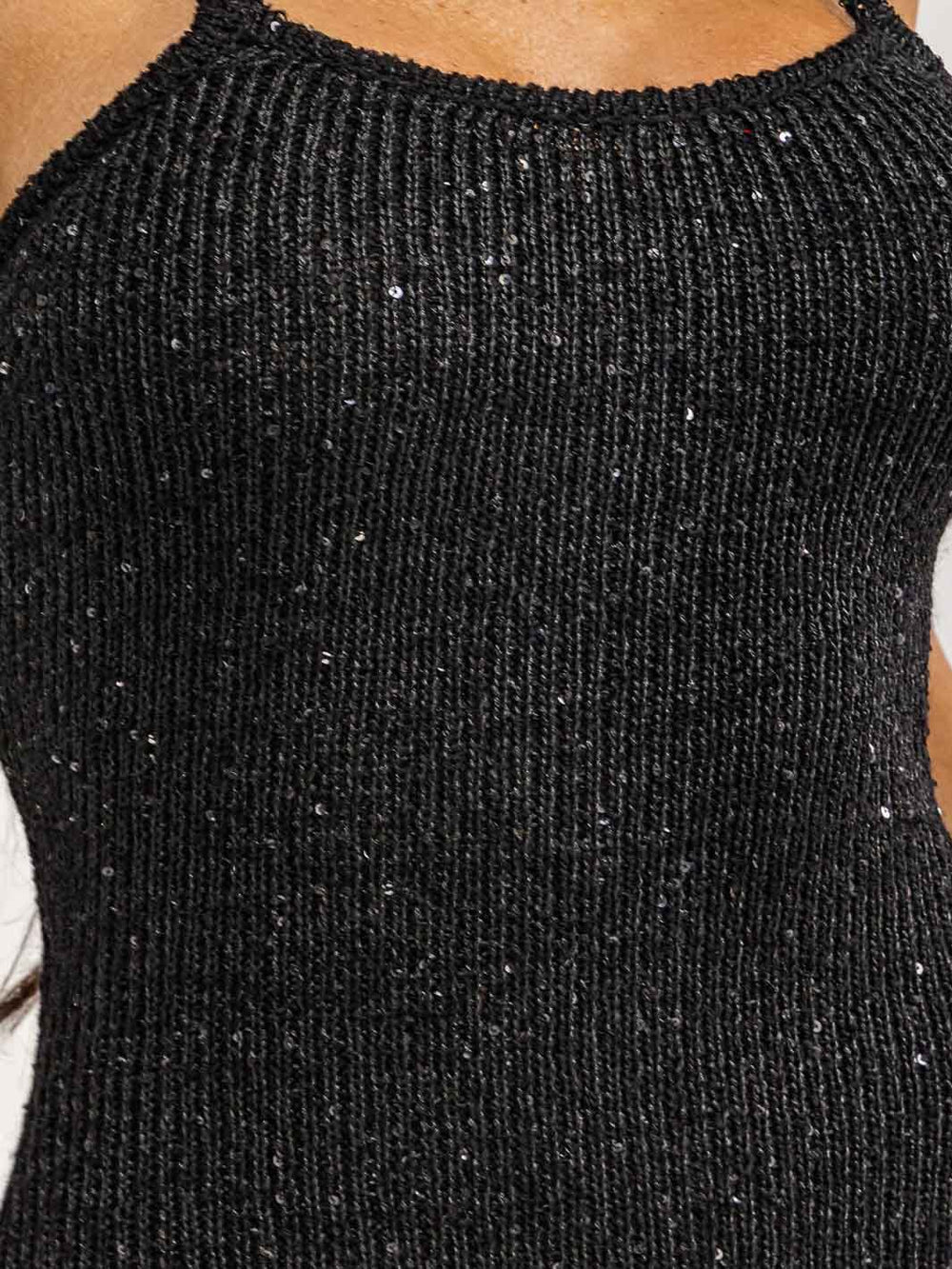 WOMEN'S SLEEVELESS HALTER NECK SEQUINS BODYCON MIDI DRESS