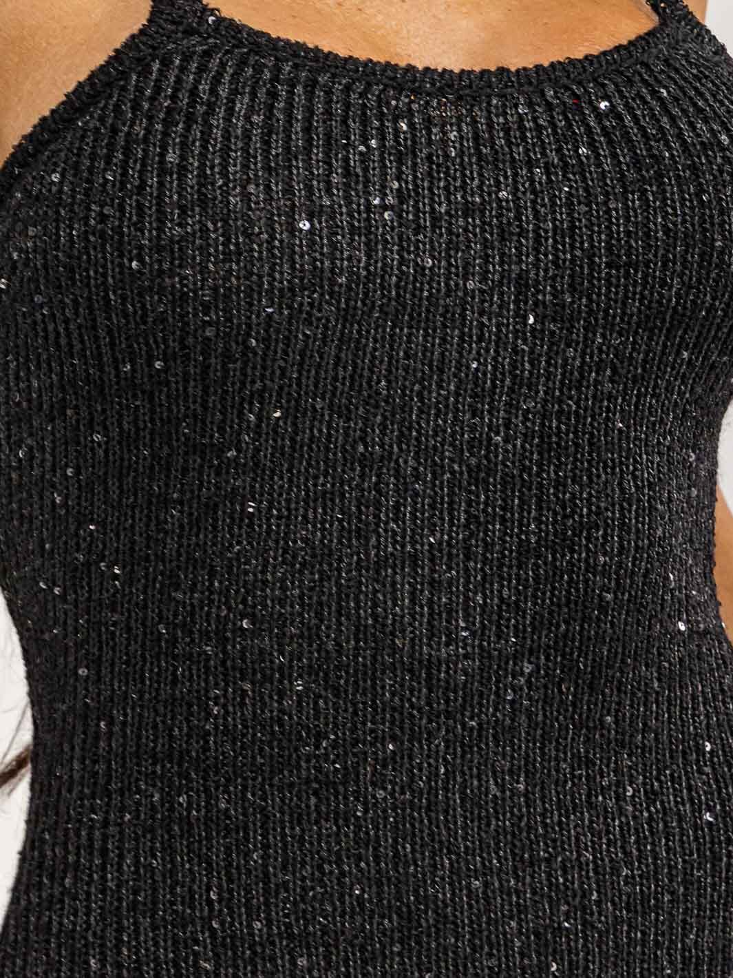 WOMEN'S SLEEVELESS HALTER NECK SEQUINS BODYCON MIDI DRESS