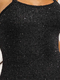 WOMEN'S SLEEVELESS HALTER NECK SEQUINS BODYCON MIDI DRESS