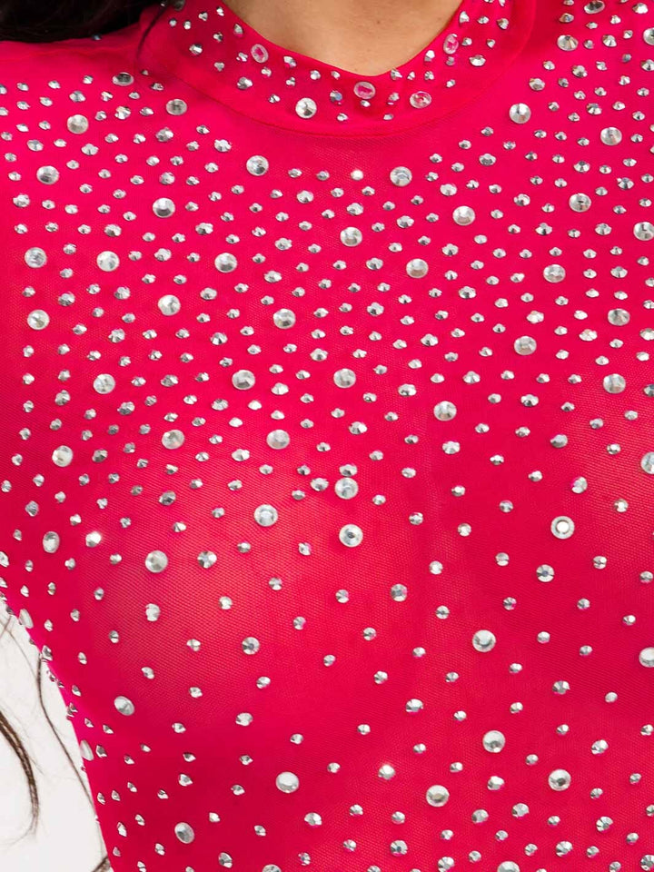 WOMEN'S LONG SLEEVE MOCK NECK STUDS BODYCON MAXI DRESS