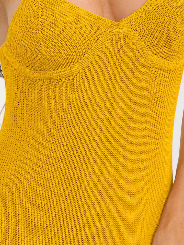 WOMEN'S SLEEVELESS V-NECK FRINGE BOTTOM HEM BODYCON MIDI DRESS