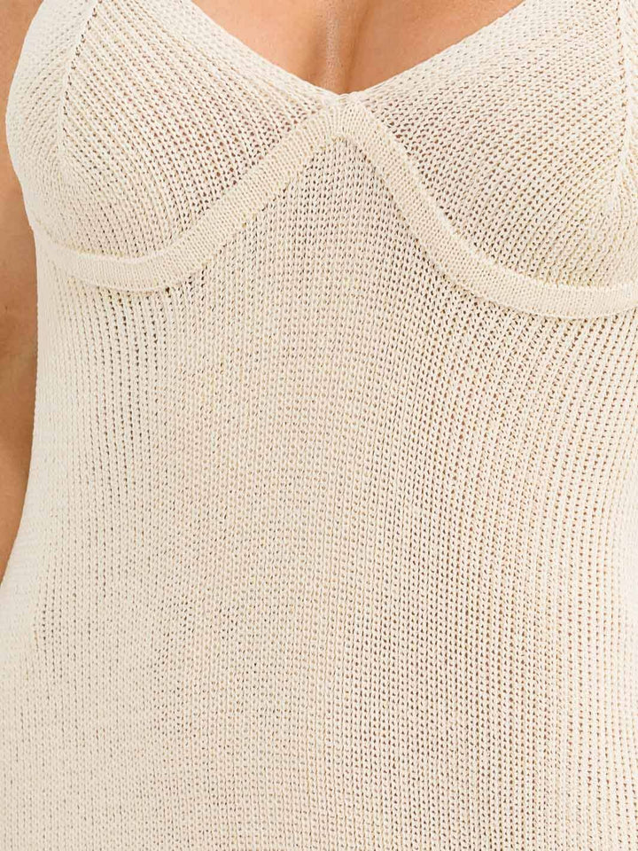 WOMEN'S SLEEVELESS V-NECK FRINGE BOTTOM HEM BODYCON MIDI DRESS