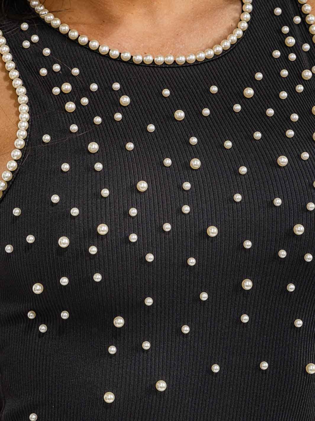 WOMEN'S SLEEVELESS PEARL DETAILED BODYCON MINI DRESS
