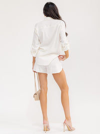 WOMEN'S LONG SLEEVE BLOUSE & ELASTIC WAIST PANTS SHORTS LINEN 2PC. SET