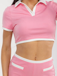 WOMEN'S SHORT SLEEVE CROP TOP & ZIP UP SHORTS COLORBLOCK 2PC. SET