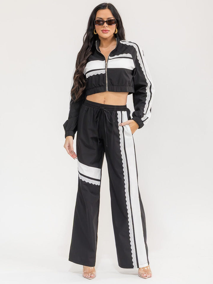 WOMEN'S LONG SLEEVE JACKET & ELASTIC WAIST PANTS COLORBLOCK 2PC. SET