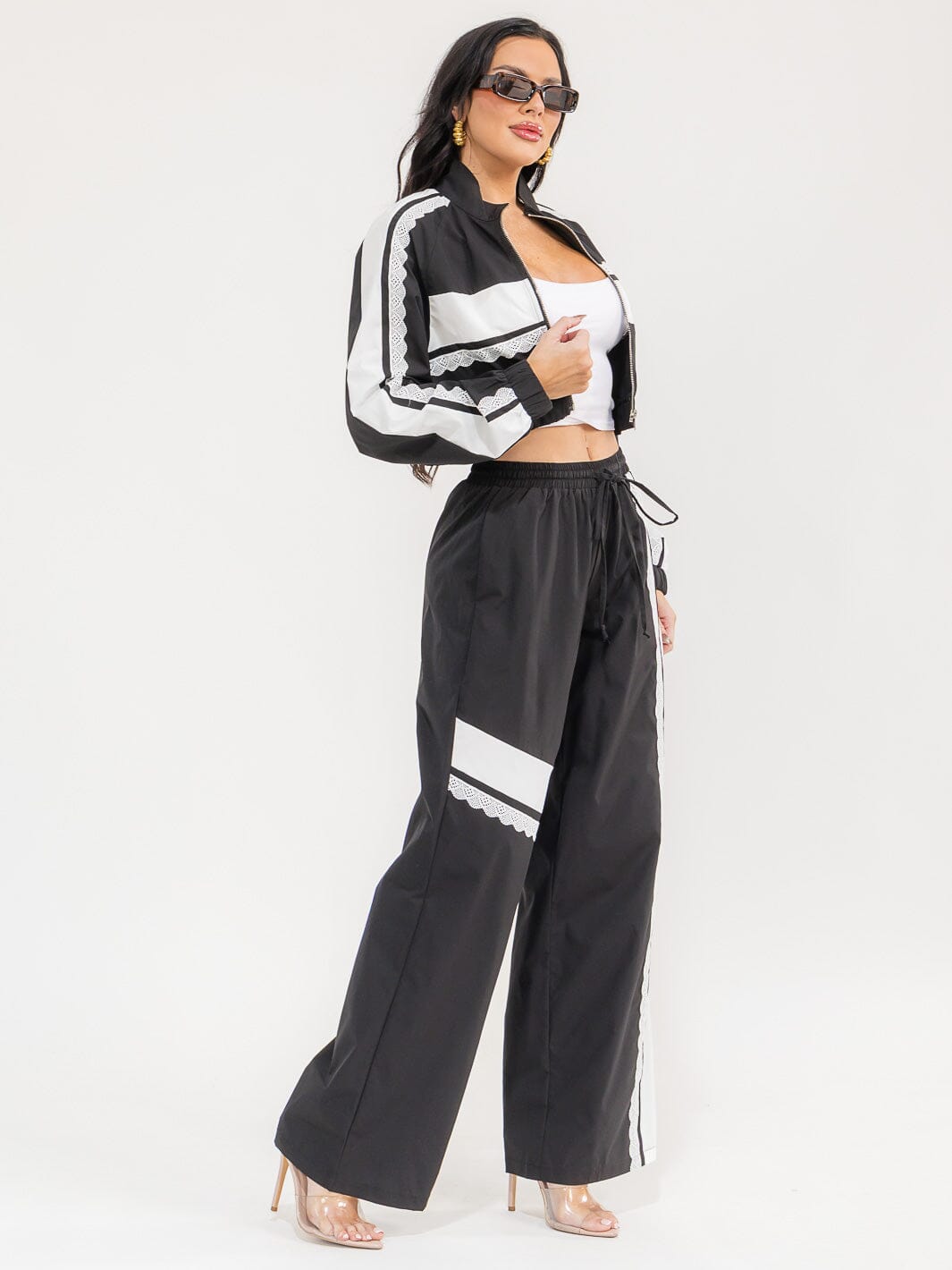 WOMEN'S LONG SLEEVE JACKET & ELASTIC WAIST PANTS COLORBLOCK 2PC. SET