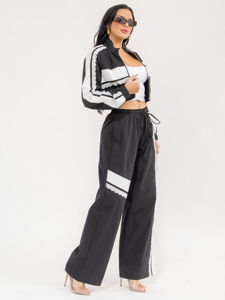 WOMEN'S LONG SLEEVE JACKET & ELASTIC WAIST PANTS COLORBLOCK 2PC. SET