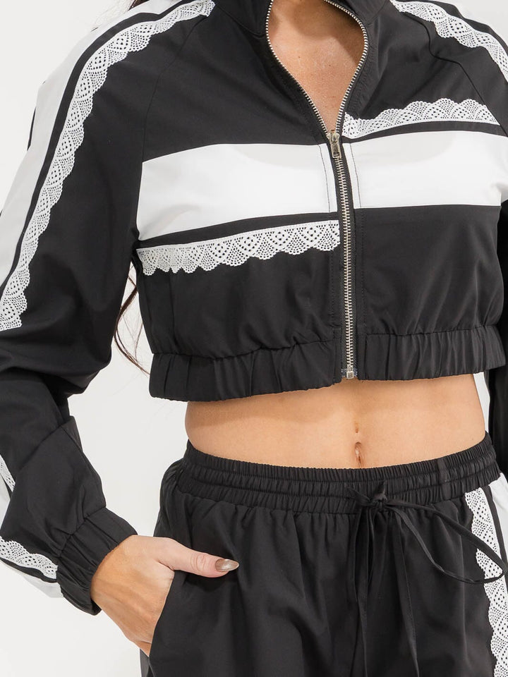 WOMEN'S LONG SLEEVE JACKET & ELASTIC WAIST PANTS COLORBLOCK 2PC. SET