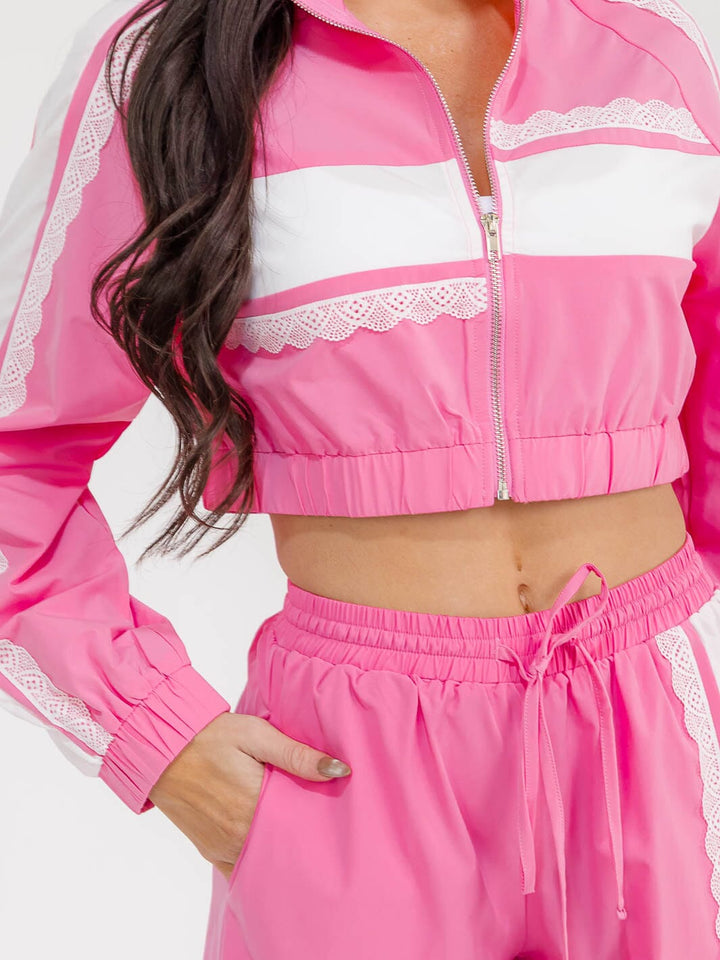 WOMEN'S LONG SLEEVE JACKET & ELASTIC WAIST PANTS COLORBLOCK 2PC. SET