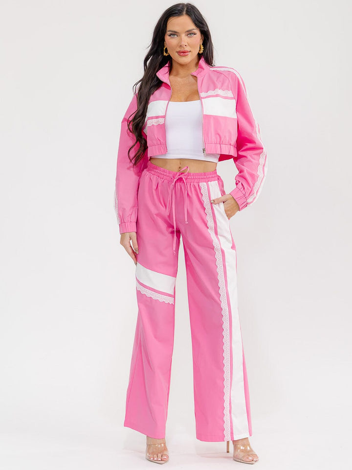 WOMEN'S LONG SLEEVE JACKET & ELASTIC WAIST PANTS COLORBLOCK 2PC. SET