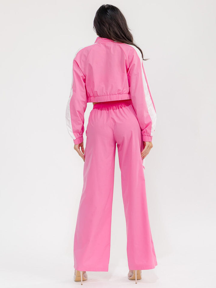 WOMEN'S LONG SLEEVE JACKET & ELASTIC WAIST PANTS COLORBLOCK 2PC. SET