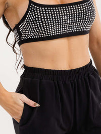 WOMEN'S SLEEVELESS CROP TOP & ELASTIC WAIST PANTS STUDS DETAILED 2PC. SET