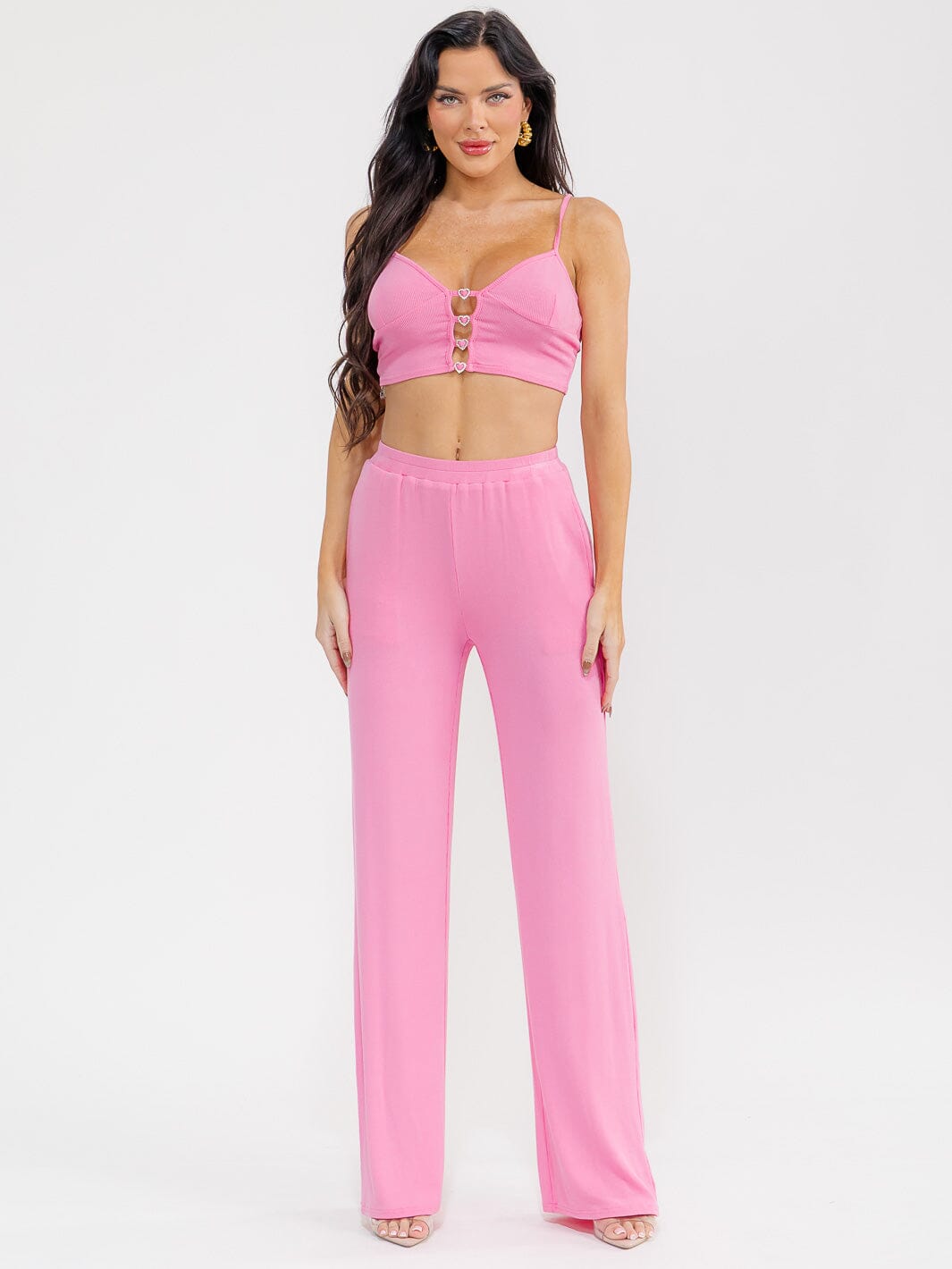 WOMEN'S SLEEVELESS CROP TOP & ELASTIC WAIST PANTS RIBBED 2PC. SET