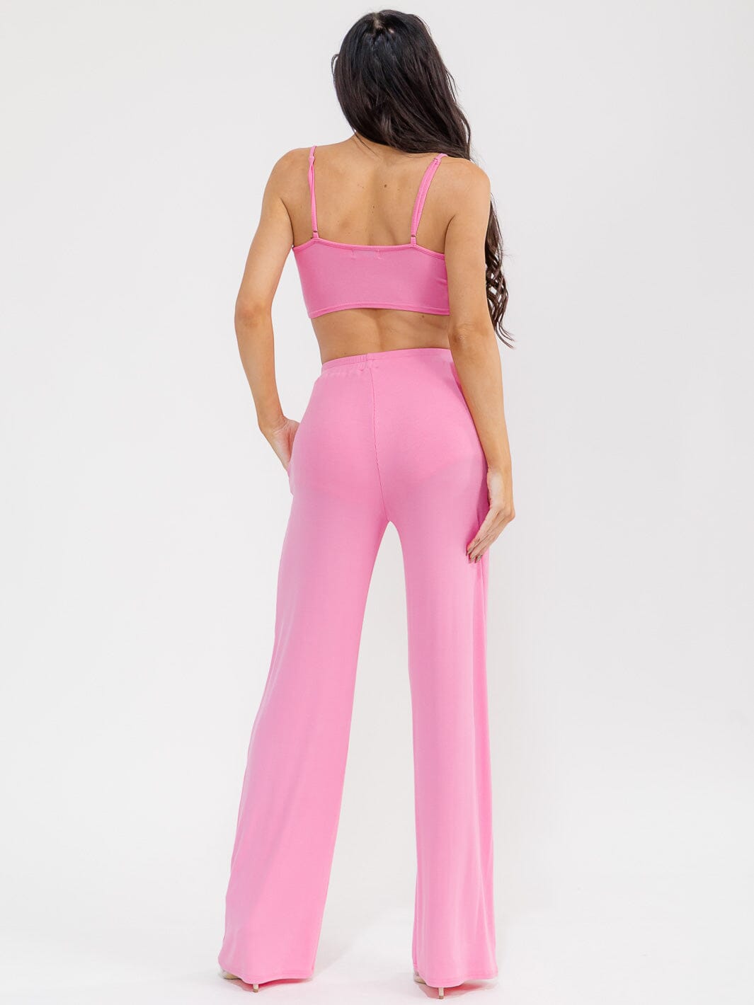 WOMEN'S SLEEVELESS CROP TOP & ELASTIC WAIST PANTS RIBBED 2PC. SET