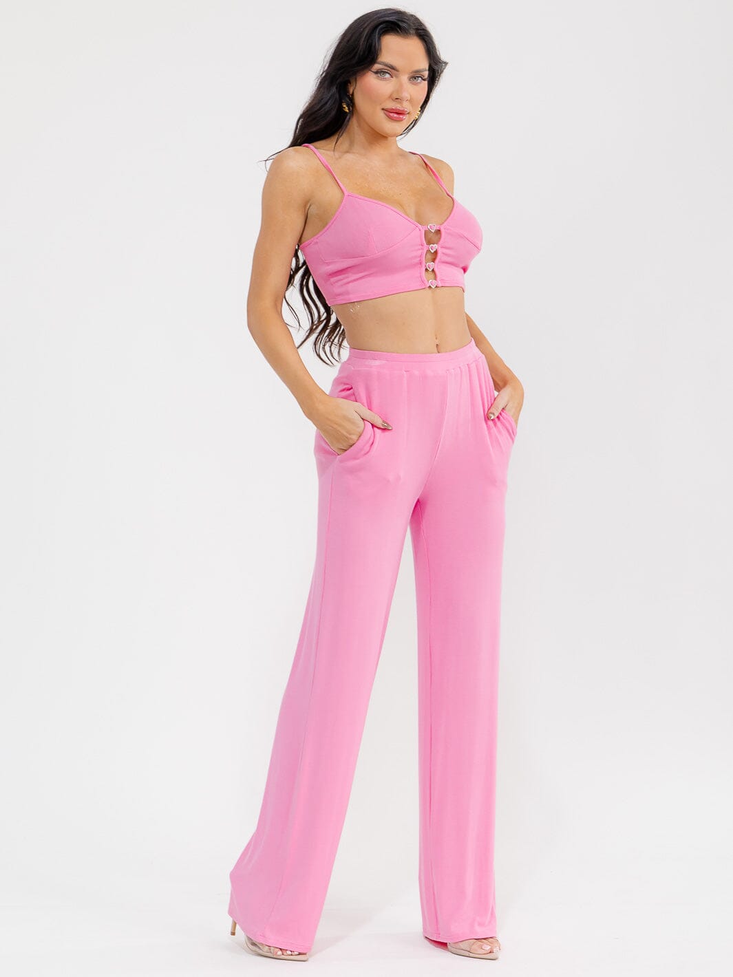 WOMEN'S SLEEVELESS CROP TOP & ELASTIC WAIST PANTS RIBBED 2PC. SET