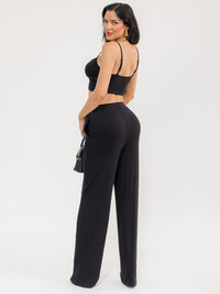 WOMEN'S SLEEVELESS CROP TOP & ELASTIC WAIST PANTS RIBBED 2PC. SET