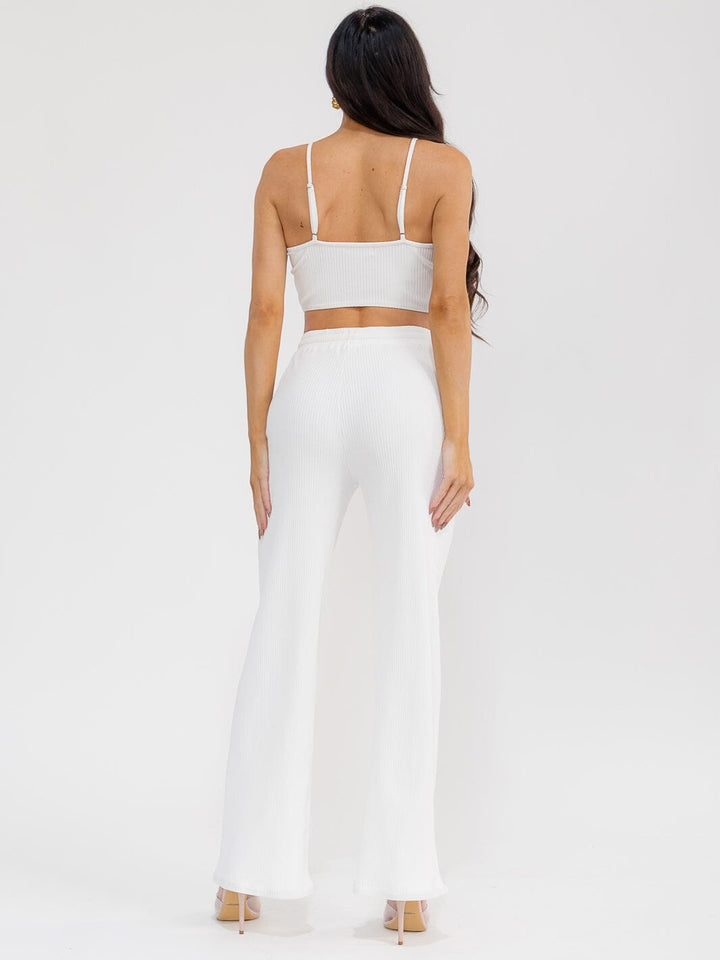 WOMEN'S SLEEVELESS CROP TOP & ELASTIC WAIST PANTS RIBBED 2PC. SET