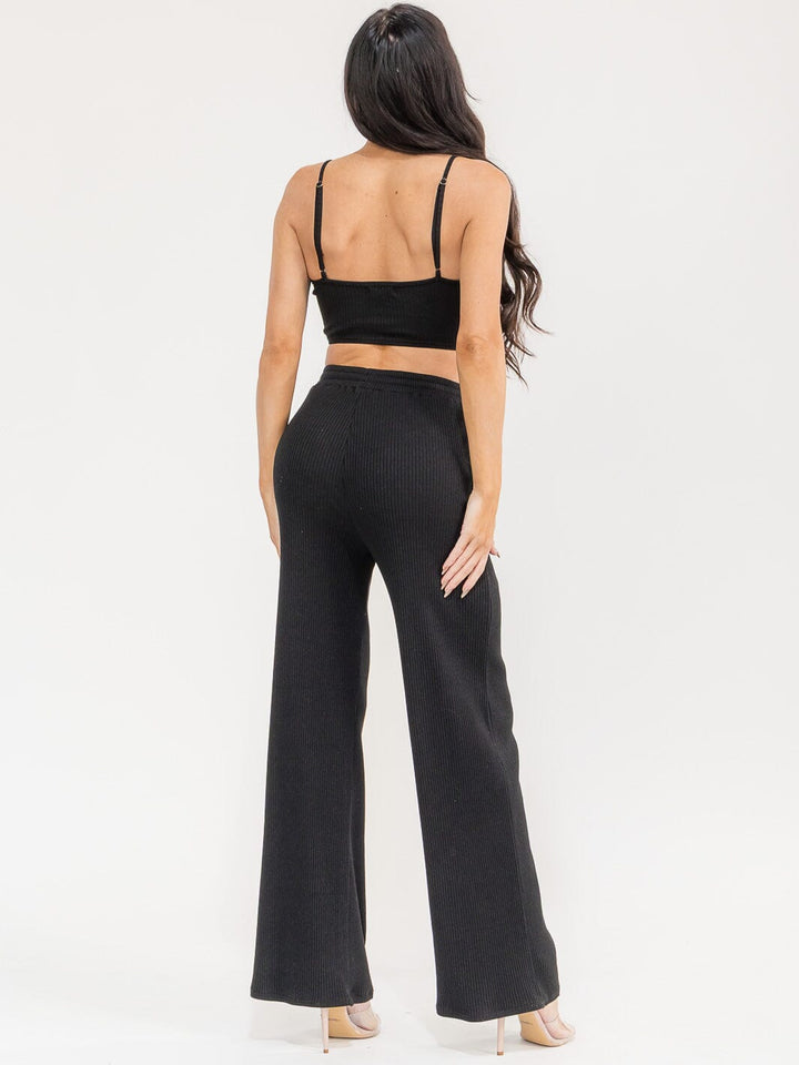 WOMEN'S SLEEVELESS CROP TOP & ELASTIC WAIST PANTS RIBBED 2PC. SET