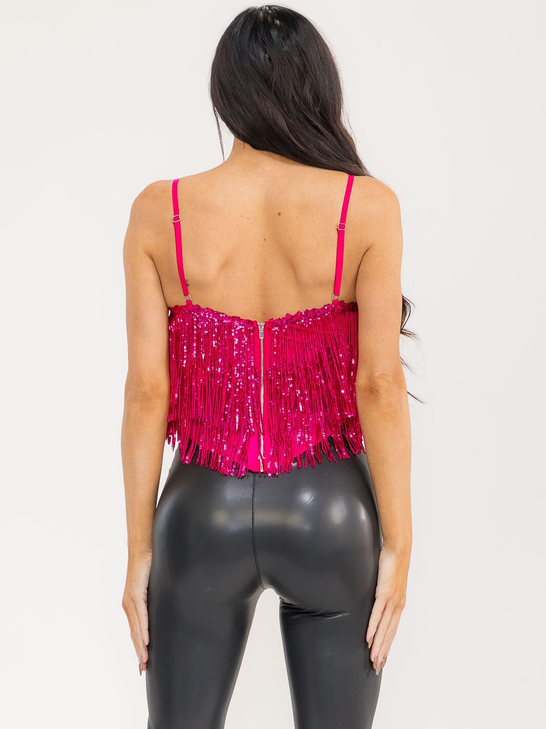 WOMEN'S SLEEVELESS V-NECK FRINGE SEQUINS TANK TOP