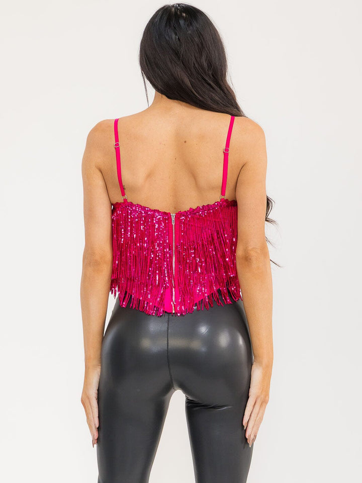 WOMEN'S SLEEVELESS V-NECK FRINGE SEQUINS TANK TOP