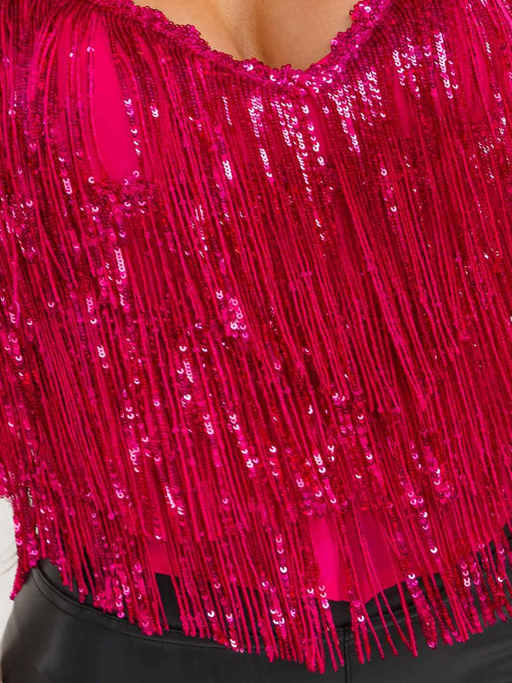 WOMEN'S SLEEVELESS V-NECK FRINGE SEQUINS TANK TOP