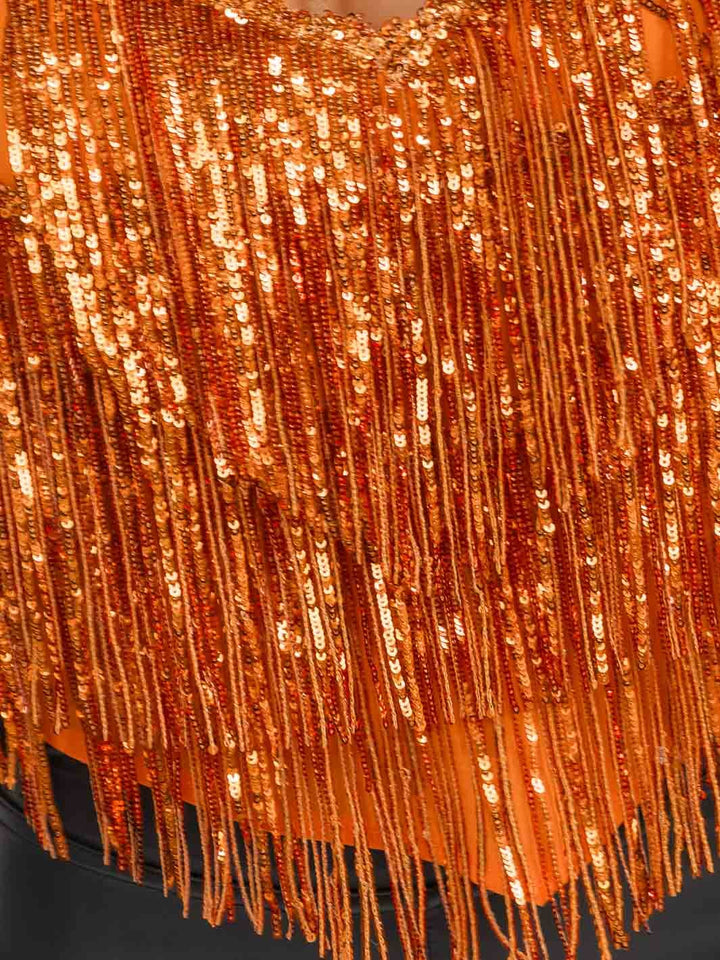 WOMEN'S SLEEVELESS V-NECK FRINGE SEQUINS TANK TOP