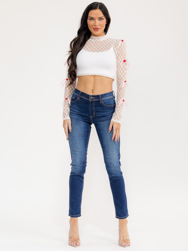 WOMEN'S LONG SLEEVE LACE CROP TOP