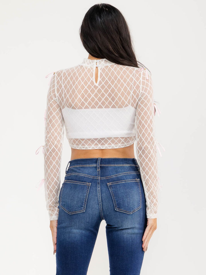 WOMEN'S LONG SLEEVE LACE CROP TOP