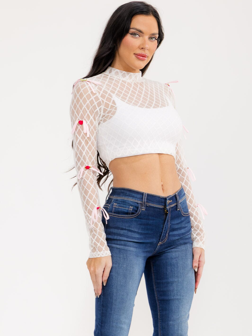 WOMEN'S LONG SLEEVE LACE CROP TOP