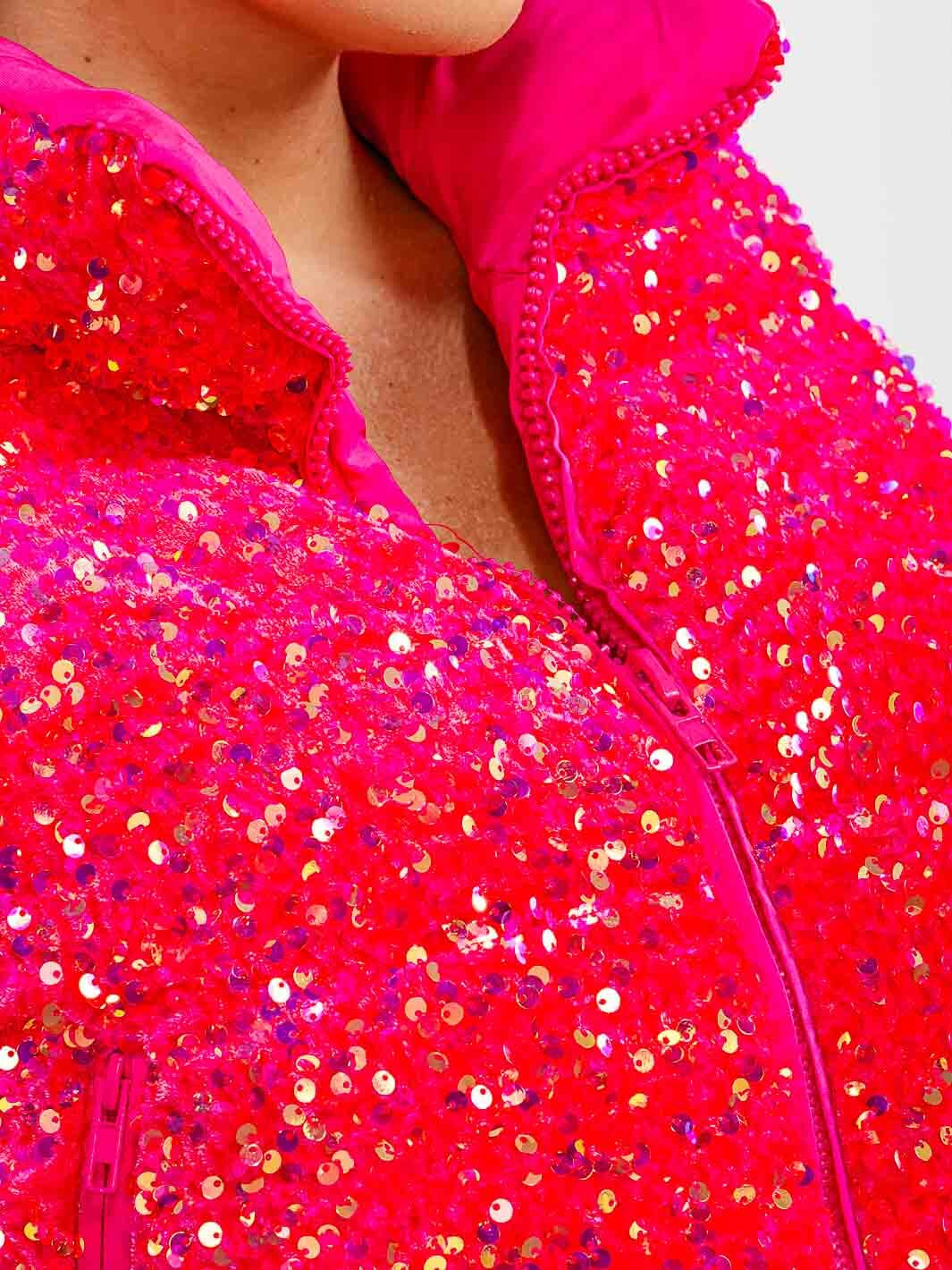 WOMEN'S SLEEVELESS ZIP UP FRONT POCKETS SEQUINS PUFFER VEST