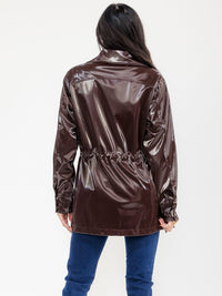 WOMEN'S LONG SLEEVE ZIPPER UP BUTTON CLOSURE PU PLEATHER JACKET