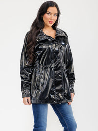 WOMEN'S LONG SLEEVE ZIPPER UP BUTTON CLOSURE PU PLEATHER JACKET