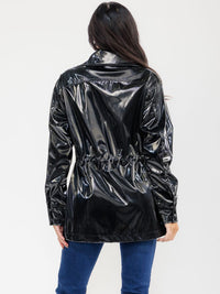 WOMEN'S LONG SLEEVE ZIPPER UP BUTTON CLOSURE PU PLEATHER JACKET