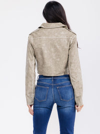 WOMEN'S LONG SLEEVE ZIP UP PU PLEATHER JACKET